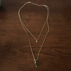Double gold chain necklace with green accents